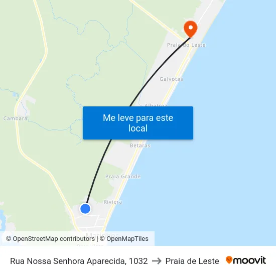 Rua Nossa Senhora Aparecida, 1032 to Praia de Leste map