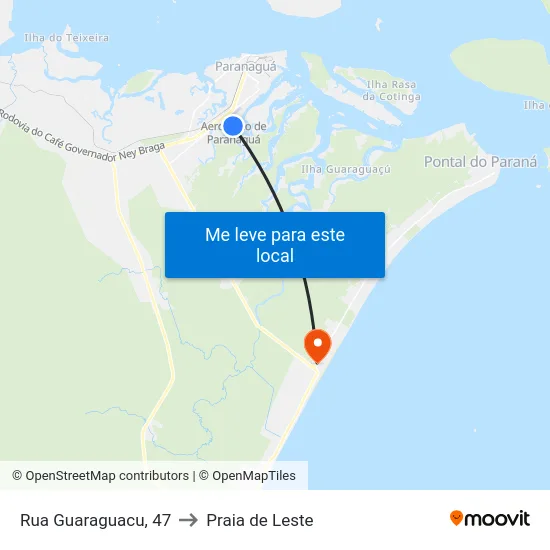Rua Guaraguacu, 47 to Praia de Leste map