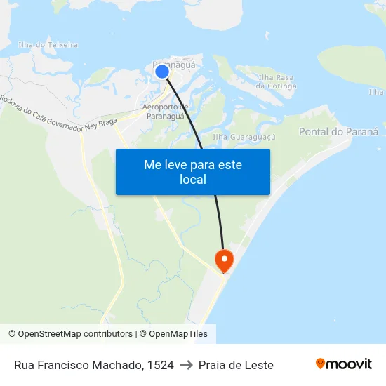 Rua Francisco Machado, 1524 to Praia de Leste map