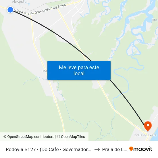 Rodovia Br 277 (Do Café - Governador Ney Braga) to Praia de Leste map