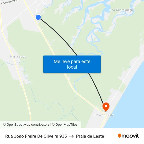 Rua Joao Freire De Oliveira 935 to Praia de Leste map