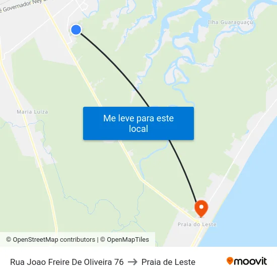 Rua Joao Freire De Oliveira 76 to Praia de Leste map