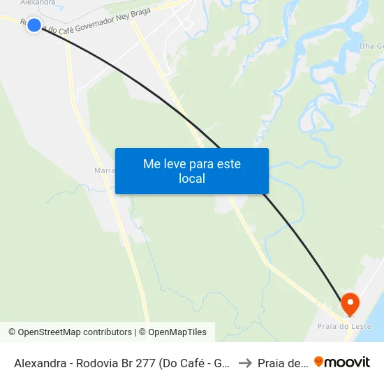 Alexandra - Rodovia Br 277 (Do Café - Governador Ney Braga) to Praia de Leste map
