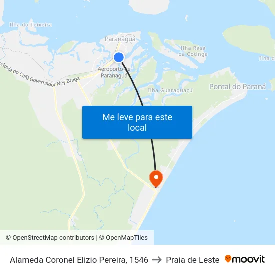 Alameda Coronel Elizio Pereira, 1546 to Praia de Leste map