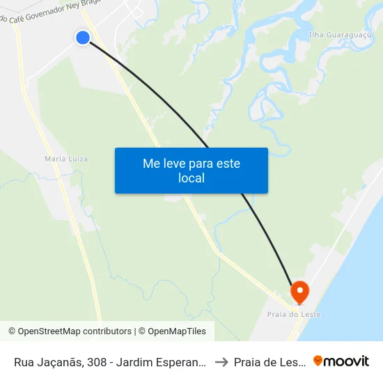 Rua Jaçanãs, 308 - Jardim Esperança to Praia de Leste map