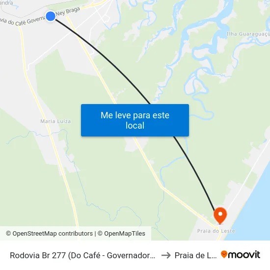Rodovia Br 277 (Do Café - Governador Ney Braga) to Praia de Leste map