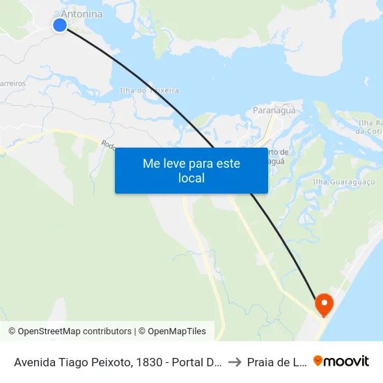 Avenida Tiago Peixoto, 1830 - Portal De Antonina to Praia de Leste map