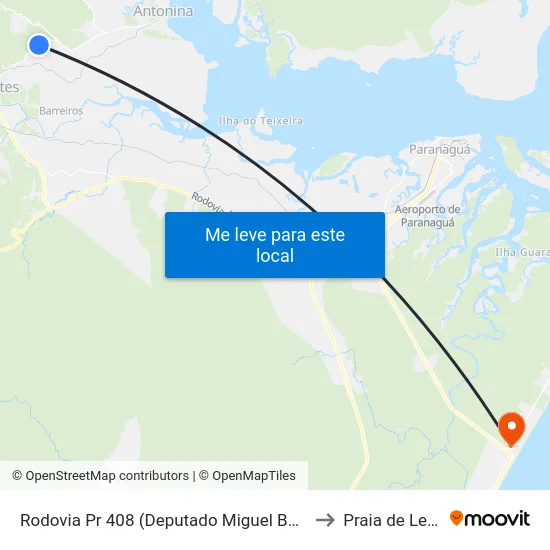 Rodovia Pr 408 (Deputado Miguel Bufara) to Praia de Leste map