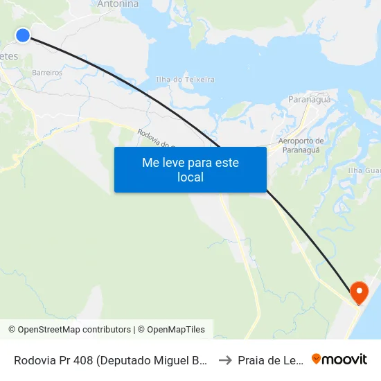 Rodovia Pr 408 (Deputado Miguel Bufara) to Praia de Leste map