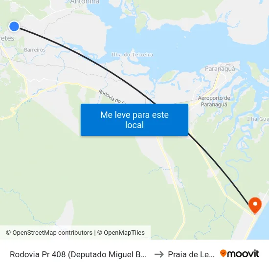 Rodovia Pr 408 (Deputado Miguel Bufara) to Praia de Leste map