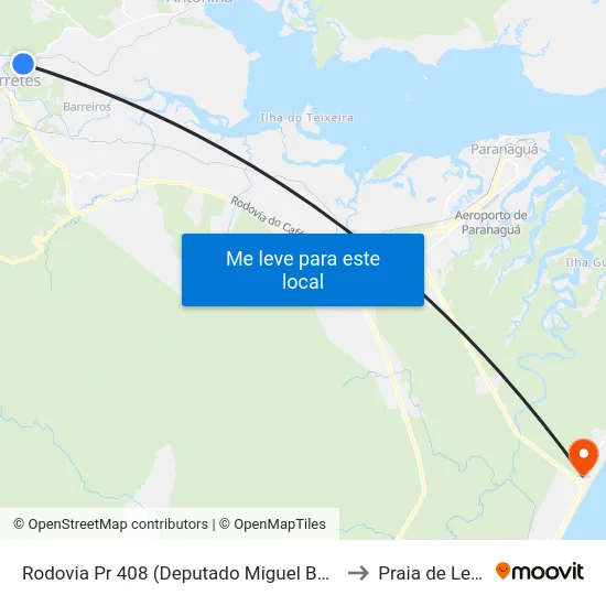 Rodovia Pr 408 (Deputado Miguel Bufara) to Praia de Leste map