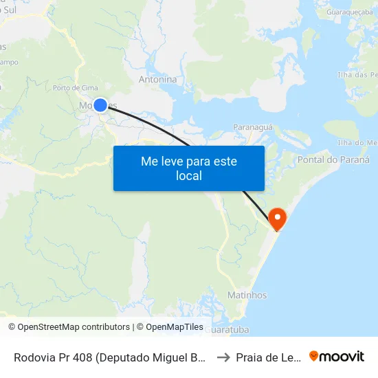 Rodovia Pr 408 (Deputado Miguel Bufara) to Praia de Leste map