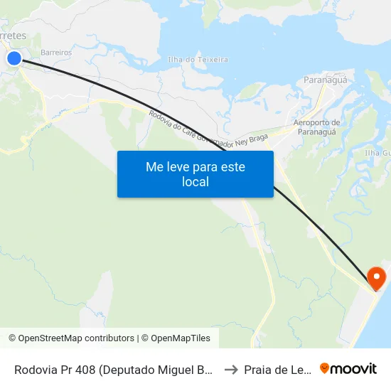Rodovia Pr 408 (Deputado Miguel Bufara) to Praia de Leste map