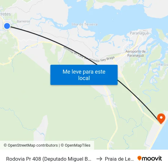 Rodovia Pr 408 (Deputado Miguel Bufara) to Praia de Leste map