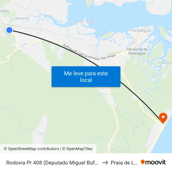 Rodovia Pr 408 (Deputado Miguel Bufara) - Iapar to Praia de Leste map