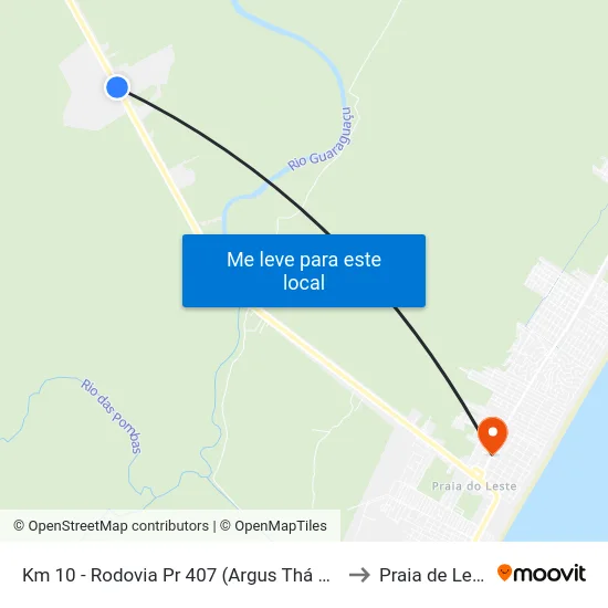 Km 10 - Rodovia Pr 407 (Argus Thá Heyn) to Praia de Leste map