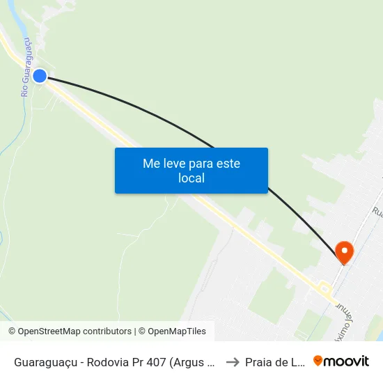 Guaraguaçu - Rodovia Pr 407 (Argus Thá Heyn) to Praia de Leste map