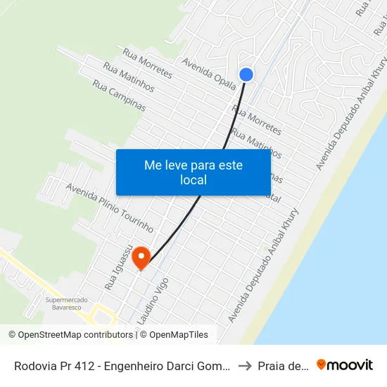 Rodovia Pr 412 - Engenheiro Darci Gomes De Morais, 1765 to Praia de Leste map