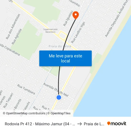 Rodovia Pr 412 - Máximo Jamur (04 - Beltrami) to Praia de Leste map