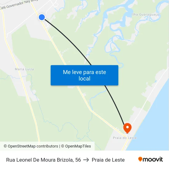 Rua Leonel De Moura Brizola, 56 to Praia de Leste map