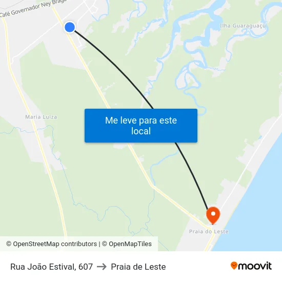 Rua João Estival, 607 to Praia de Leste map
