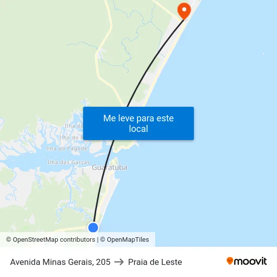 Avenida Minas Gerais, 205 to Praia de Leste map