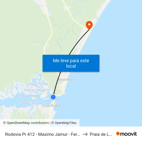 Rodovia Pr 412 - Maximo Jamur - Ferry Boat to Praia de Leste map