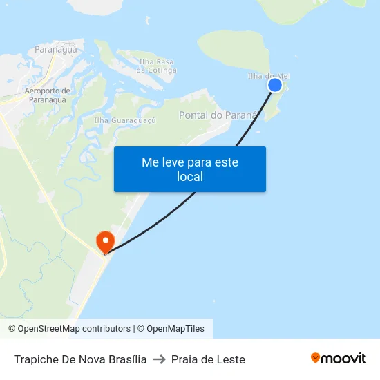 Trapiche De Nova Brasília to Praia de Leste map