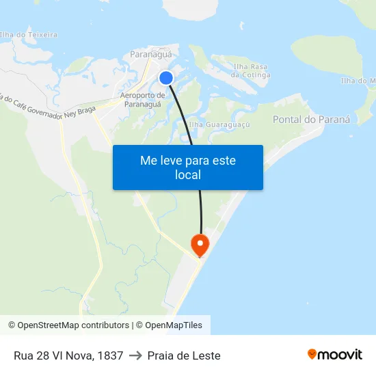 Rua 28 Vl Nova, 1837 to Praia de Leste map