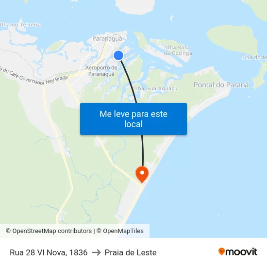 Rua 28 Vl Nova, 1836 to Praia de Leste map