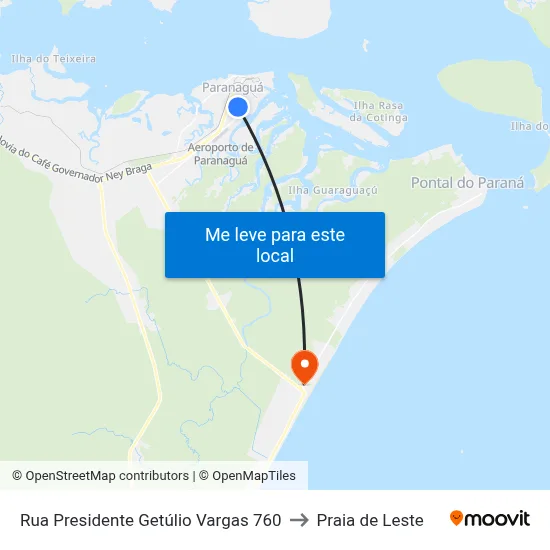 Rua Presidente Getúlio Vargas 760 to Praia de Leste map