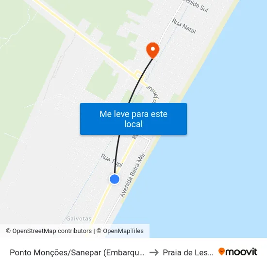 Ponto Monções - Tarifa Zero Matinhos to Praia de Leste map