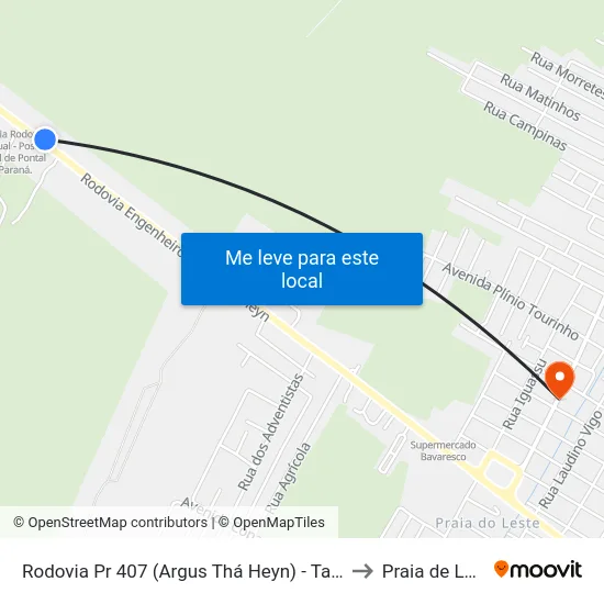 Rodovia Pr 407 (Argus Thá Heyn) - Tabuleiro to Praia de Leste map