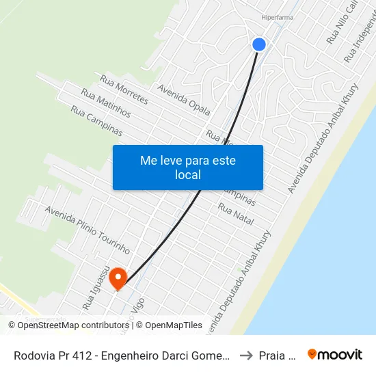 Rodovia Pr 412 - Engenheiro Darci Gomes De Morais, 2276 (20 - Canoas) to Praia de Leste map