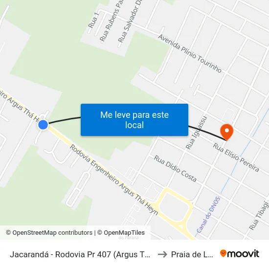 Jacarandá - Rodovia Pr 407 (Argus Thá Heyn) to Praia de Leste map