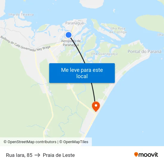 Rua Iara, 85 to Praia de Leste map