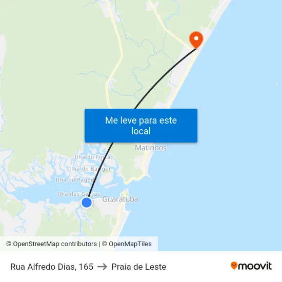 Rua Alfredo Dias, 165 to Praia de Leste map