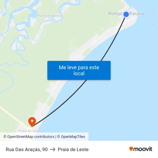 Rua Das Araçás, 90 to Praia de Leste map