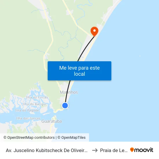 Av. Juscelino Kubitscheck De Oliveira, 2017 to Praia de Leste map