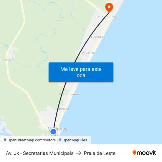 Av. Jk - Secretarias Municipais to Praia de Leste map