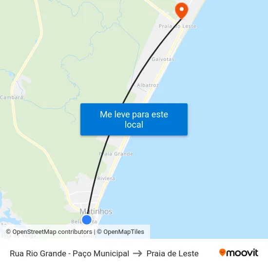 Rua Rio Grande - Paço Municipal to Praia de Leste map