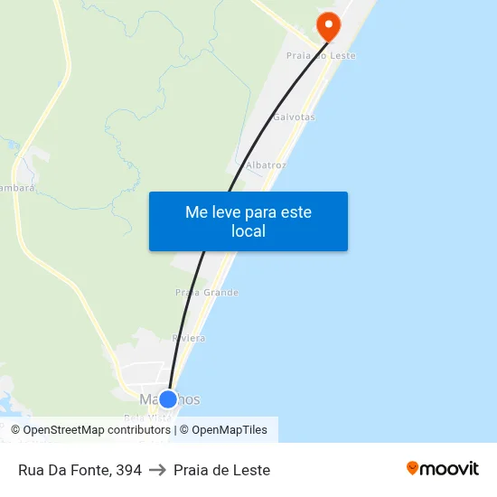 Rua Da Fonte, 394 to Praia de Leste map