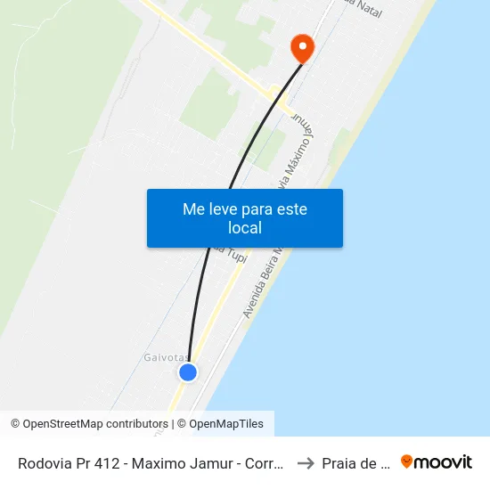 Rodovia Pr 412 - Maximo Jamur - Correio Comunitário to Praia de Leste map