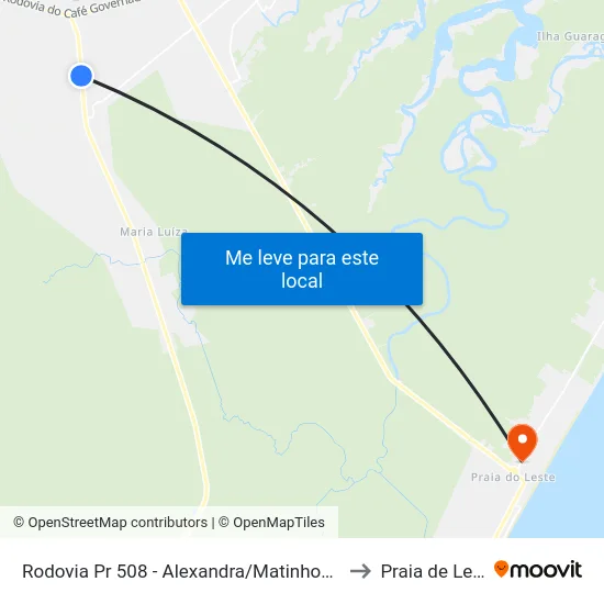 Rodovia Pr 508 - Alexandra/Matinhos, 1936 to Praia de Leste map