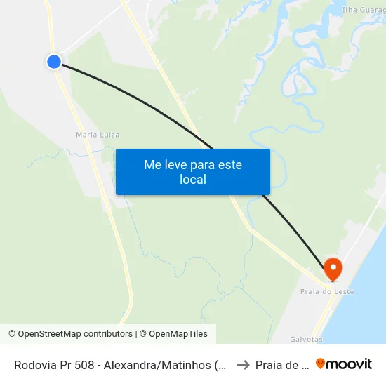 Rodovia Pr 508 - Alexandra/Matinhos (Colônia São Luiz) to Praia de Leste map