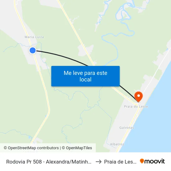 Rodovia Pr 508 - Alexandra/Matinhos to Praia de Leste map