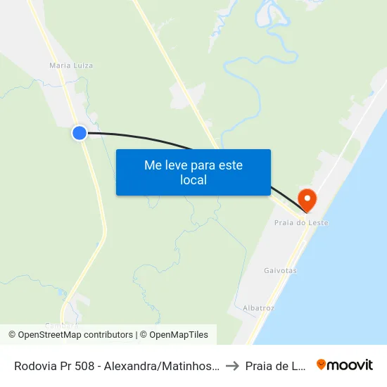 Rodovia Pr 508 - Alexandra/Matinhos, 10503 to Praia de Leste map