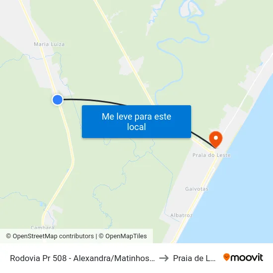 Rodovia Pr 508 - Alexandra/Matinhos, 11098 to Praia de Leste map