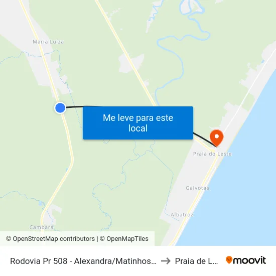 Rodovia Pr 508 - Alexandra/Matinhos, 11817 to Praia de Leste map