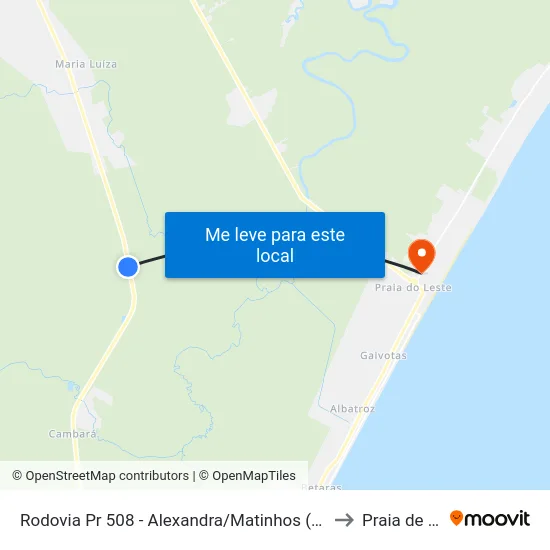Rodovia Pr 508 - Alexandra/Matinhos (Colônia Pereira) to Praia de Leste map